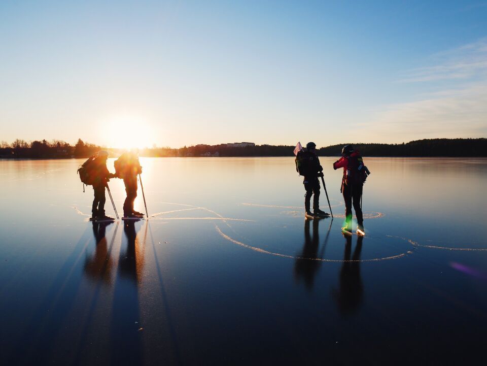 Ice skating natural ice meeting holiday season Stockholm